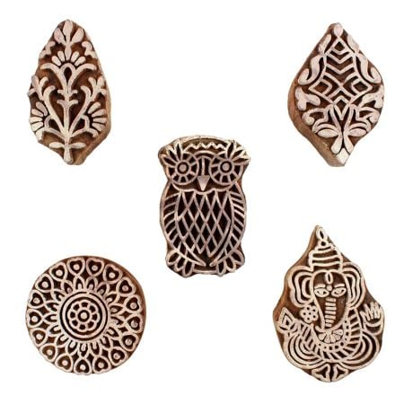 Set of 5 Piece New Mix Wooden Printing Blocks